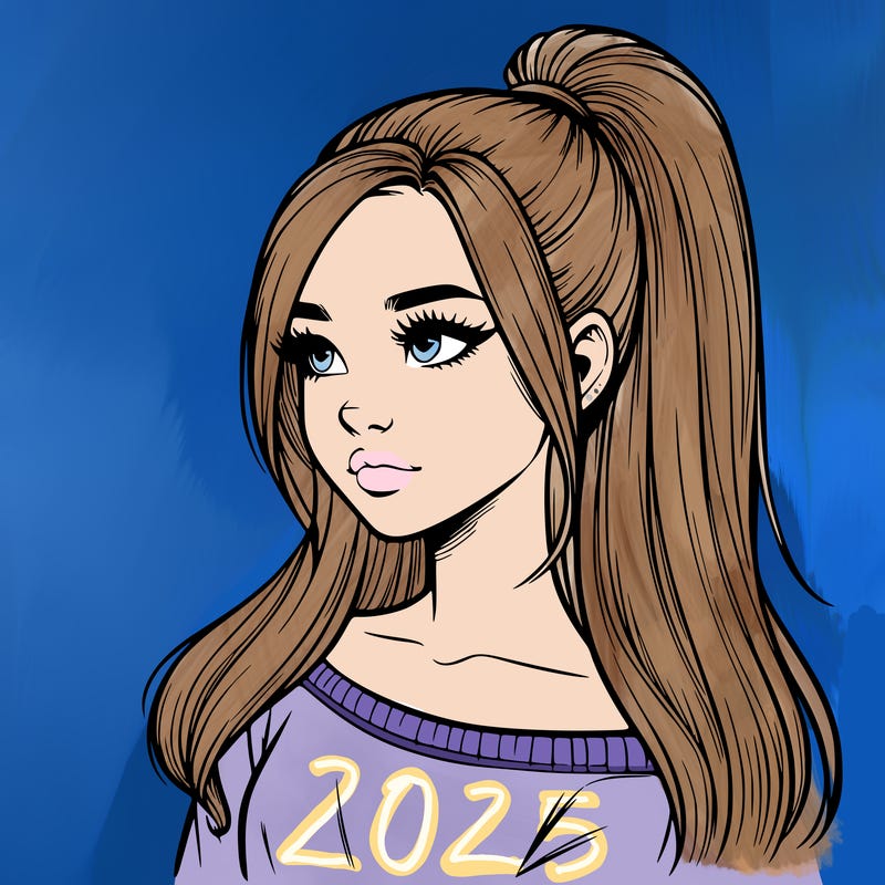 realistic girl with a high ponytail