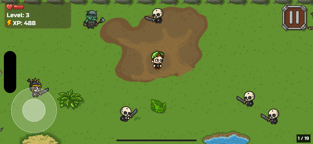 Bruno And Arishnev - A character fighting skeleton and goblin enemies in the Bruno and Arishnev mobile game