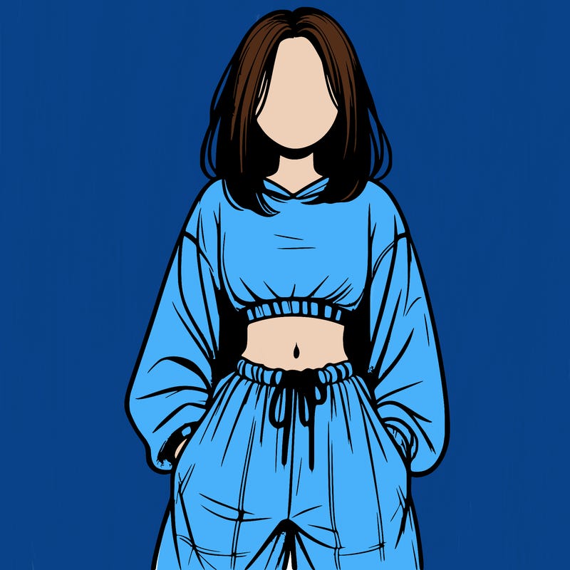 realistic girl faceless with baggy pants and a crop top