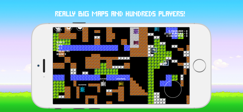 Batalha de tanques multijogador em um mapa retro em pixel art no Tanks Online PVP