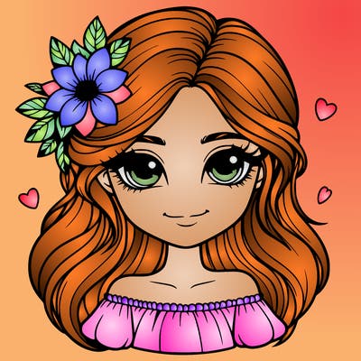 realistic girl with flower in hair