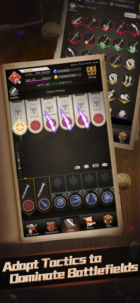 Pantalla de juego táctico de batalla en Immortal Reborn mostrando cartas enemigas e iconos de habilidades