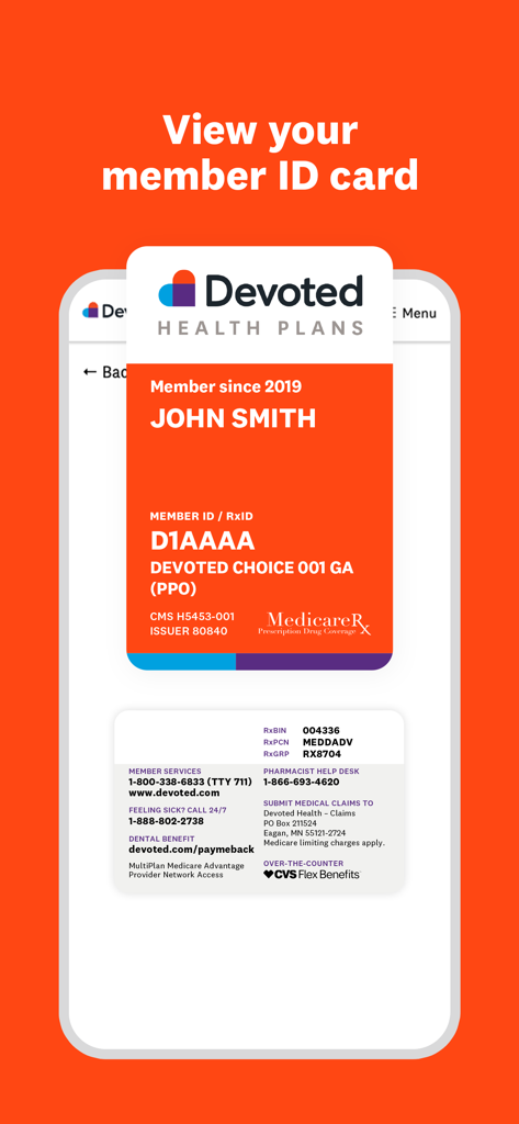 Digital health insurance member ID card shown in the MyDevoted app
