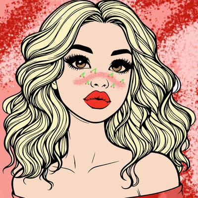 realistic girl with wavy hair and lips