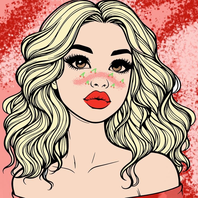 realistic girl with wavy hair and lips