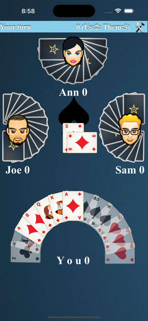 Whist - Card Game - Gameplay view of the Whist card game app showing players and cards