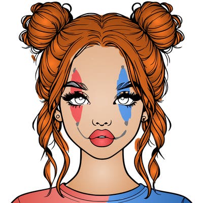 realistic girl with two buns in hair and lips