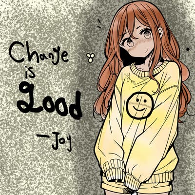 manga teen girl  in a sweater and baggy pants