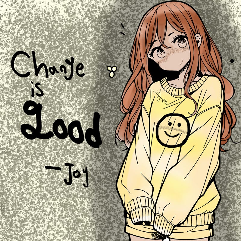 manga teen girl  in a sweater and baggy pants