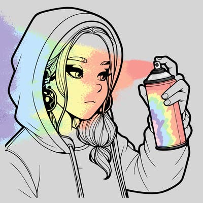 a realistic girl, spray painting