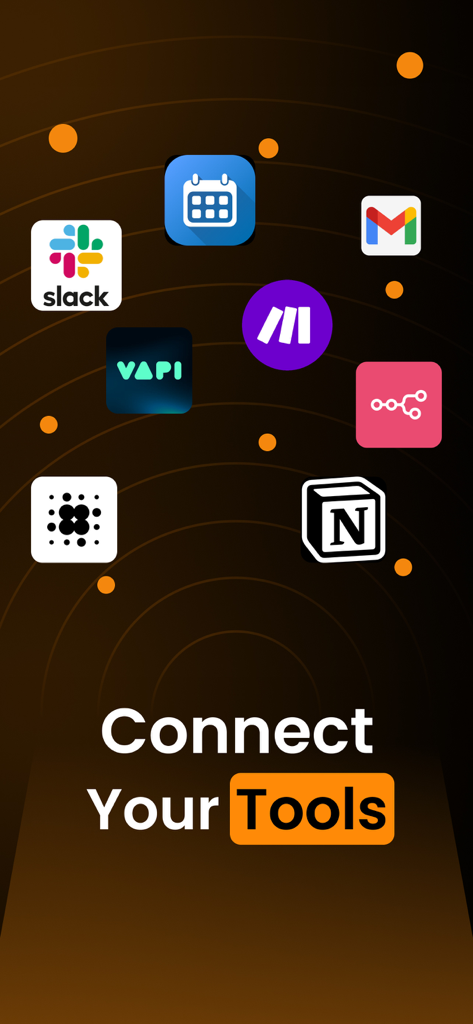 Temp Number - Temphone - Screenshot der Temphone-App, die Integrationen mit Tools wie Slack, Gmail und Notion unter dem Text „Connect Your Tools“ zeigt.