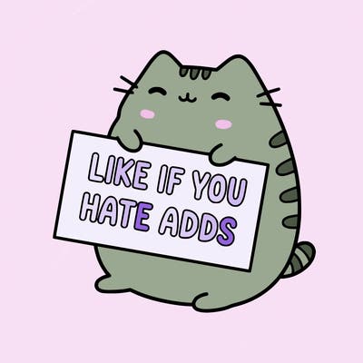 a kawii pusheen cat holding a sign that says like if you hate adds