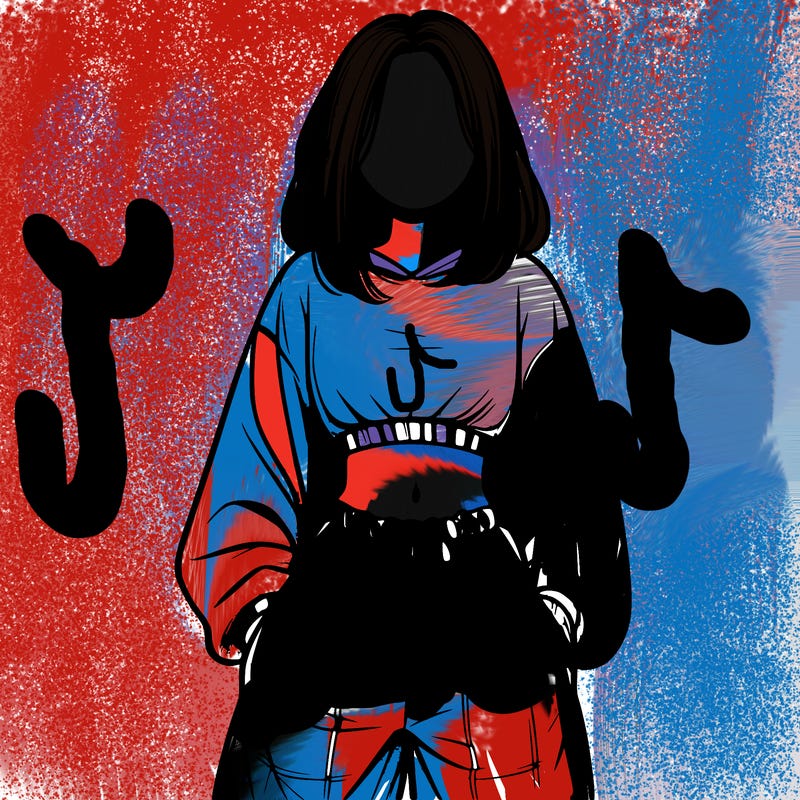 realistic girl faceless with baggy pants and a crop top