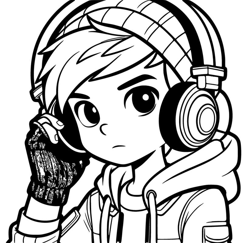boy with headphones and fingerless gloves