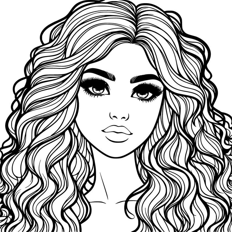 realistic young woman with long and curly hair