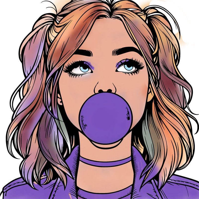 realististic girl blowing bubble -gum
