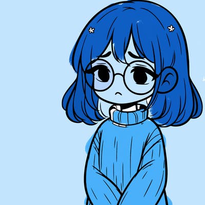 sad girl with glasses in a sweater