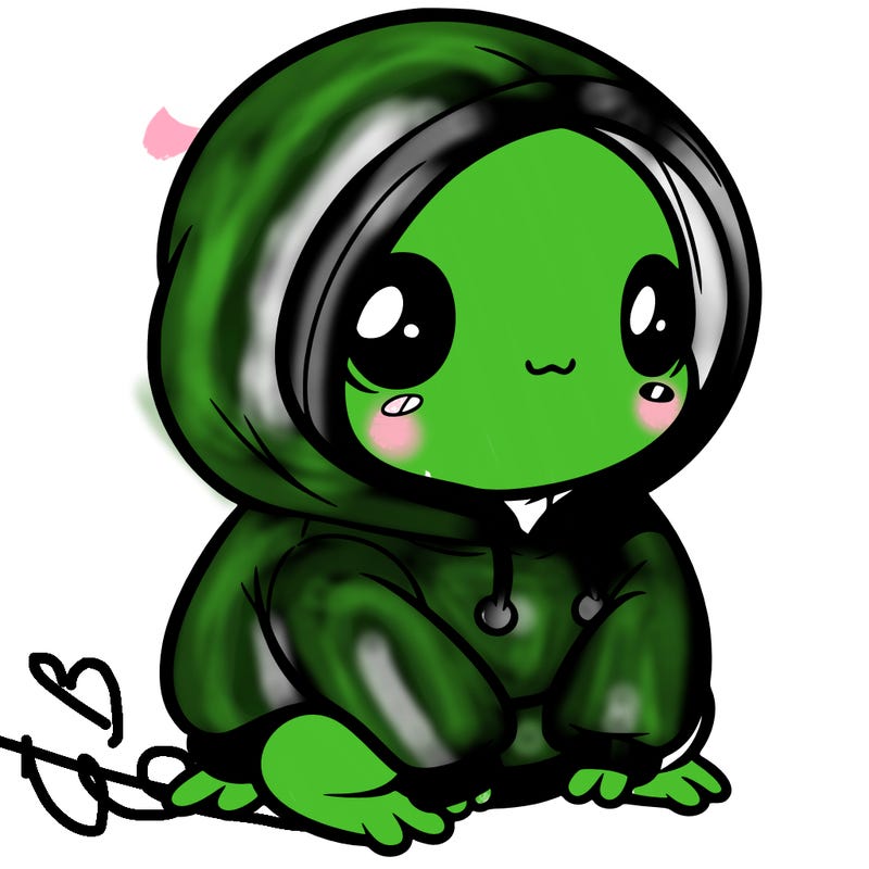 frog girl with oversize hoodie