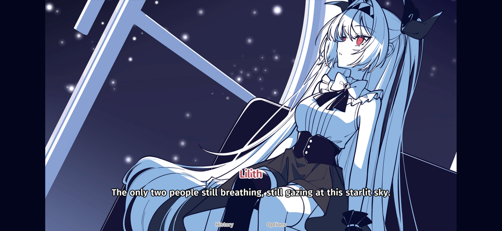 The NOexistenceN of you AND me - ビジュアルノベル「君と僕の「無」」で、リリスが星空を見上げているシーン。