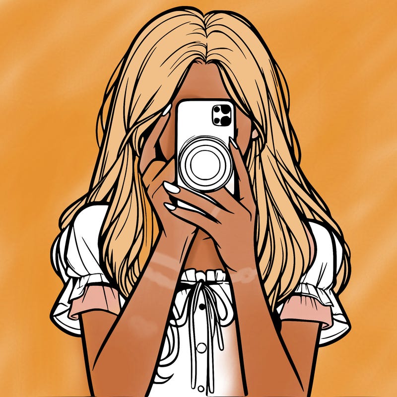 a realistic girl holding her phone taking pictures