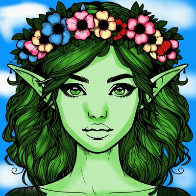 realistic female elf with flower crown