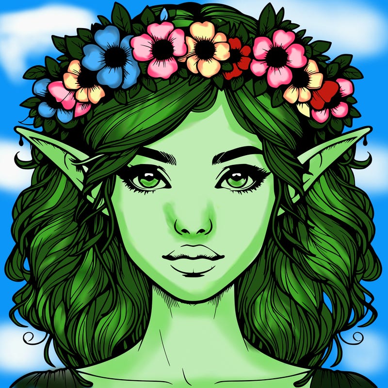 realistic female elf with flower crown