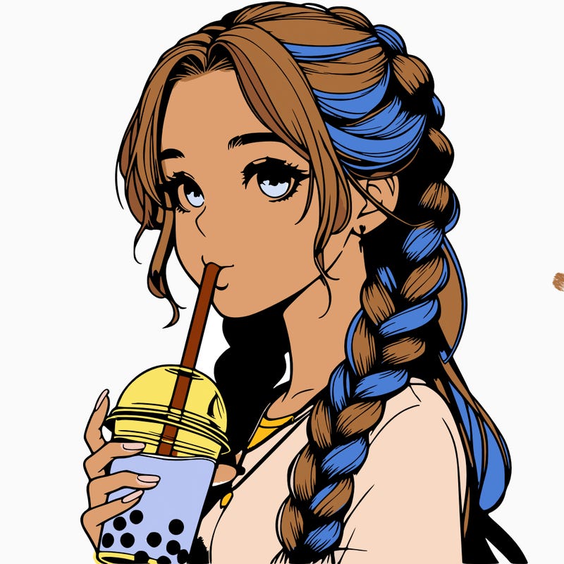 realistic girl with braided hair drinking boba