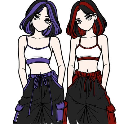 two girls with crop top with baggy pants