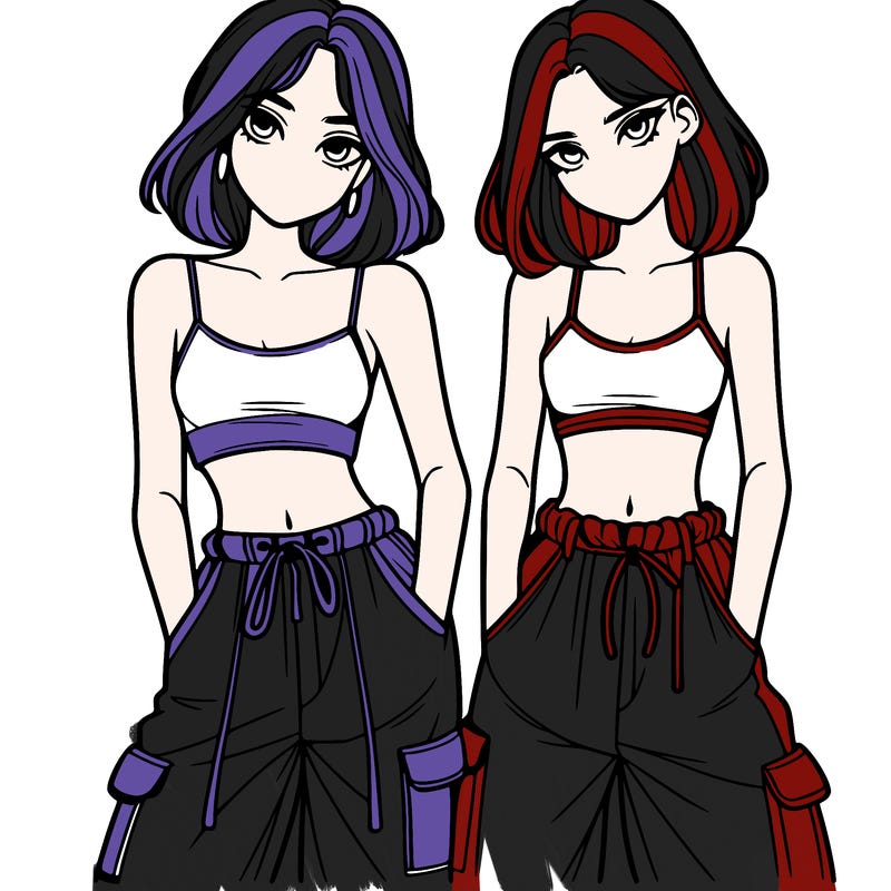 two girls with crop top with baggy pants