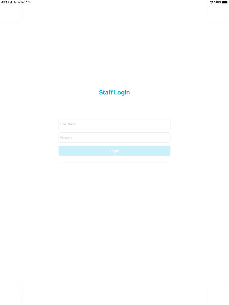 E-Vip - Pantalla de inicio de sesión del personal para la aplicación de gestión hotelera sin papel E-Vip