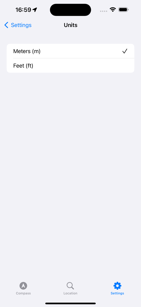 Compass Pro - Aircraft - Settings screen for choosing measurement units in the Compass Pro Aircraft app