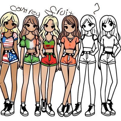a group of girls wearing crop tops and shorts