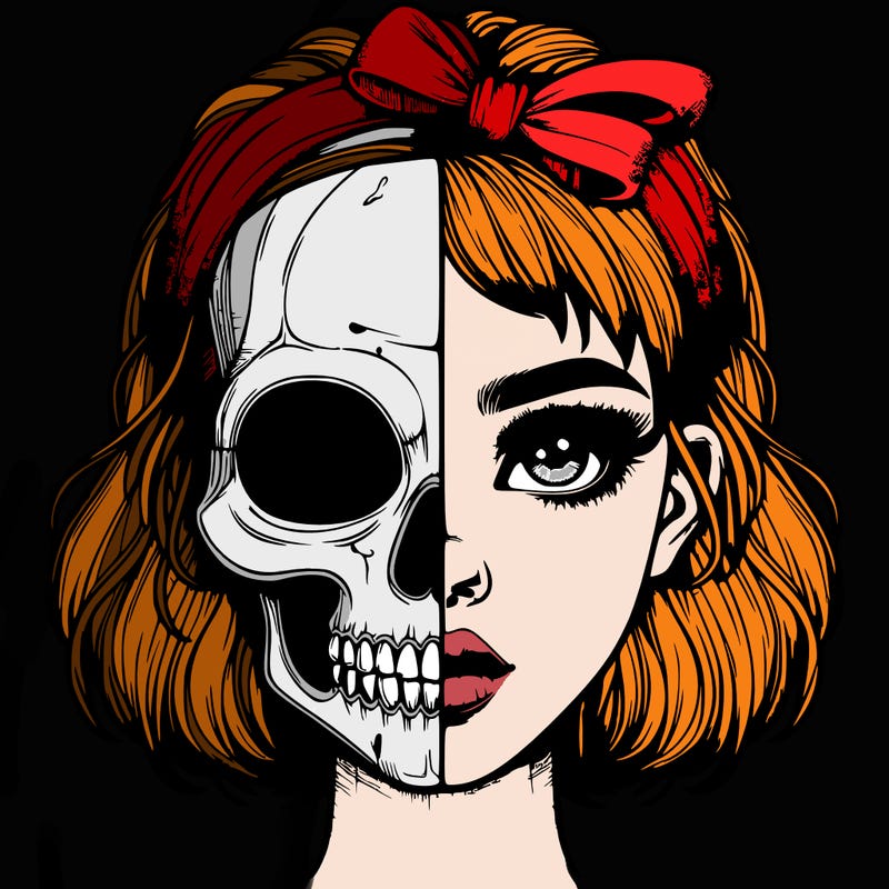 realistic girl with half skull mask