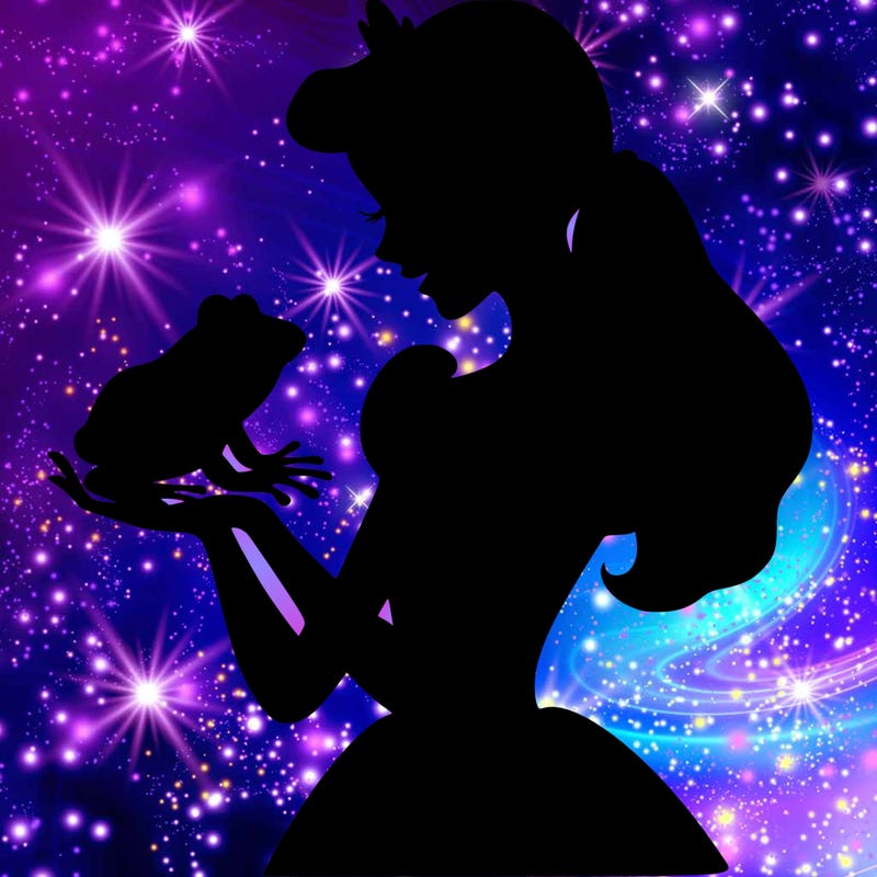 a shadow of a princess holding a frog realistic