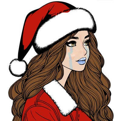 realistic girl in santa hat