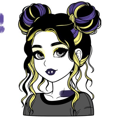 realistic girl with two buns in her hair
