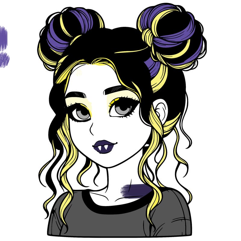 realistic girl with two buns in her hair