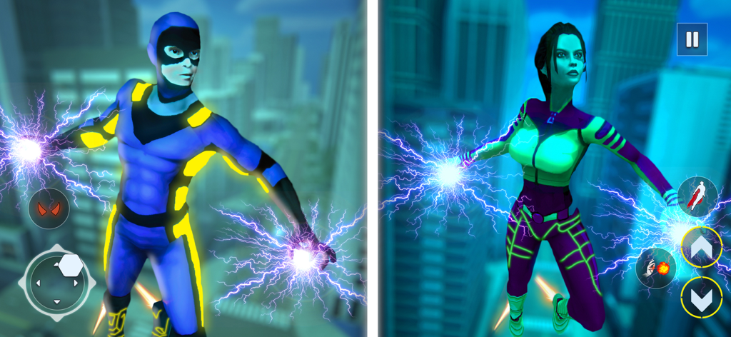 Spider Super Rope Hero Fighter - Dos superhéroes con poderes de rayo en una batalla en la ciudad