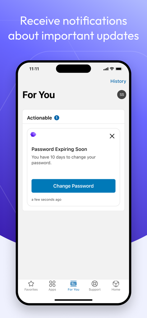 Intelligent Hub - Intelligent Hub app screen showing a password update notification on an iPhone