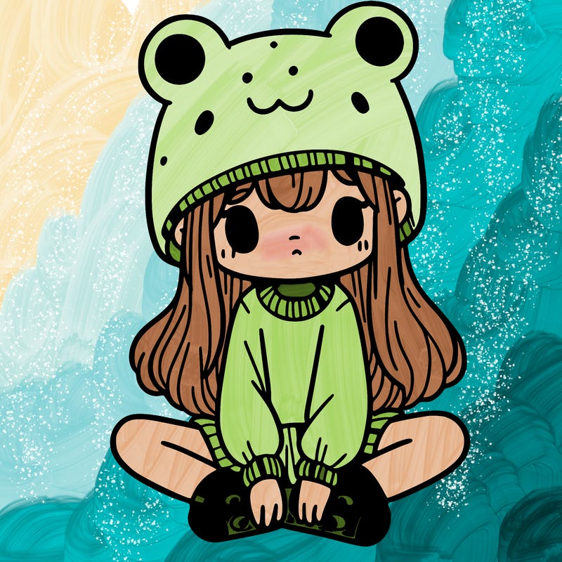 a girl wearing a frog hat and some frog socks