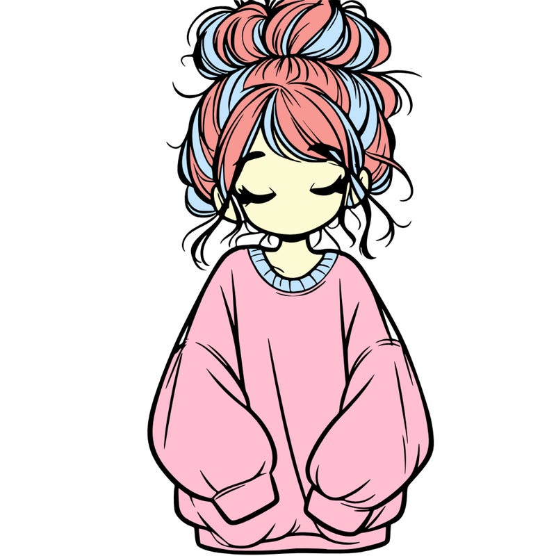 girl with baggy sweatshirt and messy bun