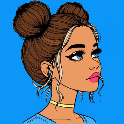 realistic girl with buns on the top of her head