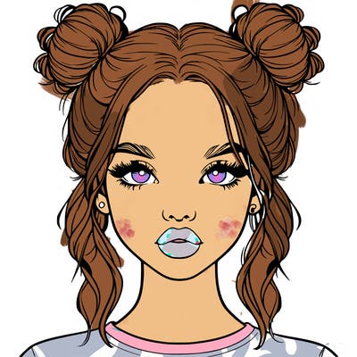 realistic girl with two buns in hair and lips