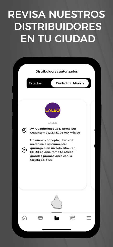6B Plus - Interface of the 6B Plus app showing authorized medical supply distributors and store locations