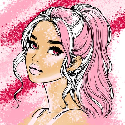 realistic girl with a ponytail on her hair and lips