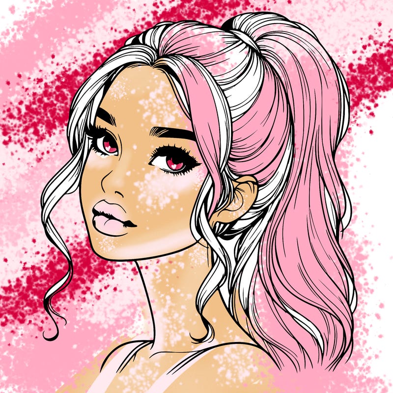 realistic girl with a ponytail on her hair and lips