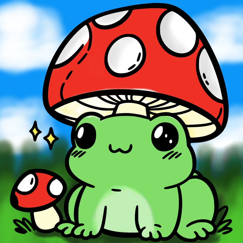 a cute frog with a mushroom hat