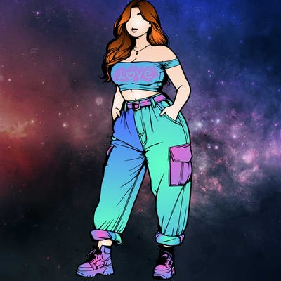 realistic plus sized girl oversized crop top and baggy cargo jeans