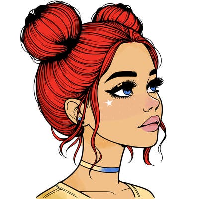 realistic girl with buns on the top of her head