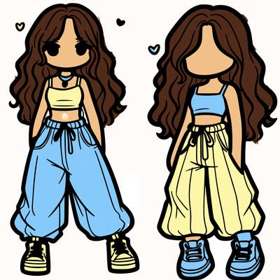 girl in baggy pants crop top and long hair